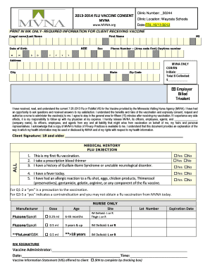 2013-2014 Flu Vaccine Consent Form