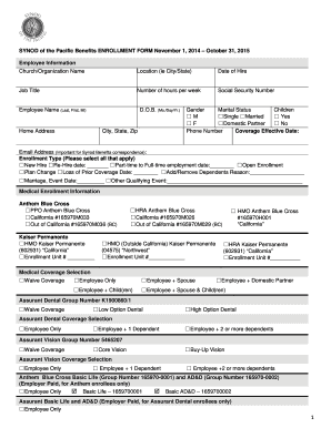 Synod of the Pacific Benefits Enrollment Form