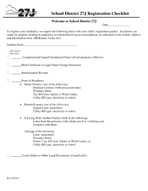 School District 27J Registration Checklist