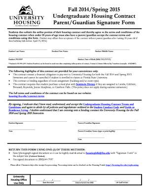Undergraduate Housing Contract Parent Signature Form