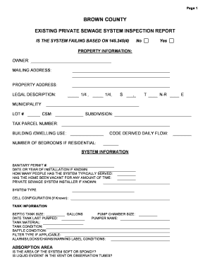 Brown County Private Sewage System Inspection Report