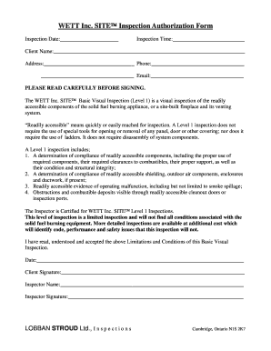 WETT Inc. Site Inspection Authorization Form
