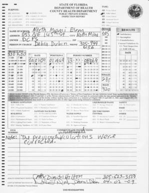 Florida School Sanitation Inspection Report