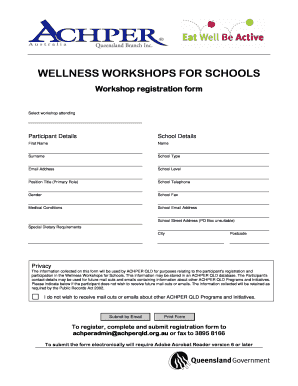 Wellness Workshops for Schools Registration Form