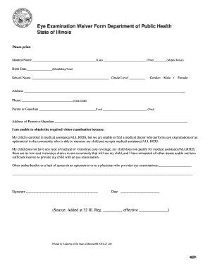 Illinois Eye Examination Waiver Form