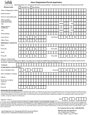 Suffolk Alarm Registration Permit Application