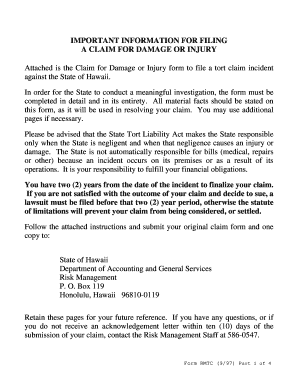 Hawaii Tort Claim Form