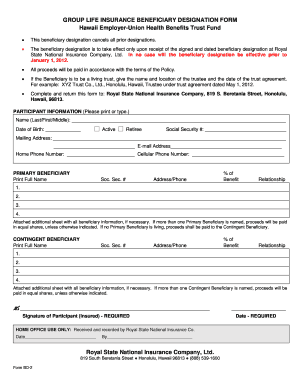 Group Life Insurance Beneficiary Designation Form
