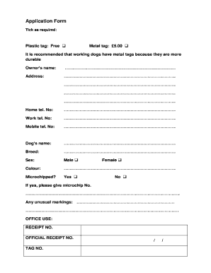 Pet Identification Tag Application Form