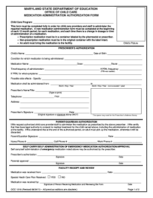 Maryland Medication Administration Authorization Form