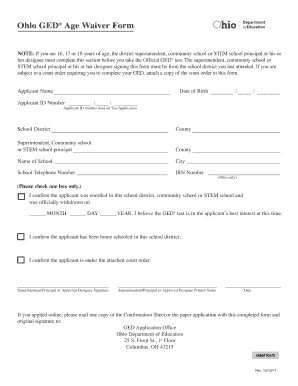 Ohio GED Age Waiver Form