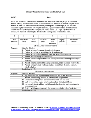 Primary Care Provider Stress Checklist