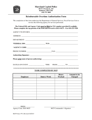 Maryland Reimbursable Overtime Authorization Form
