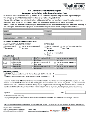 MTA Commuter Choice Pre-Tax Deduction Authorization