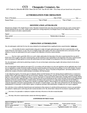 Maryland Cremation Authorization Form