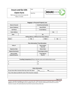 Insure and Go USA Baggage Claim Form