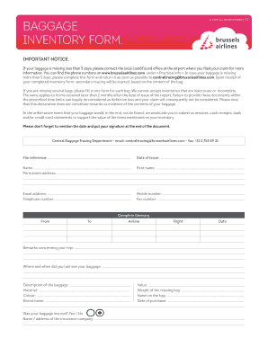 Brussels Airlines Baggage Inventory Form