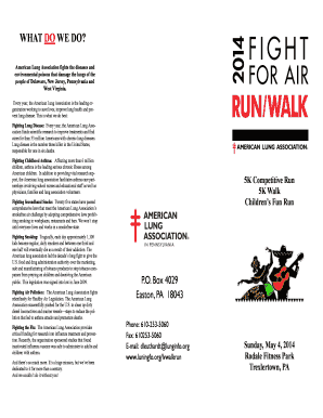 American Lung Association 5K Run/Walk Entry Form