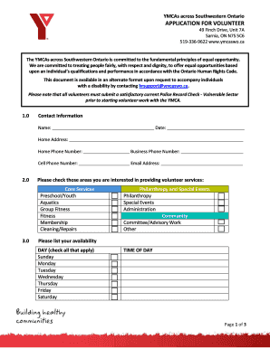 YMCA Volunteer Application Form