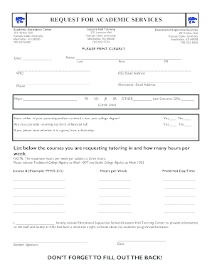 Kansas State University Tutoring Request Form