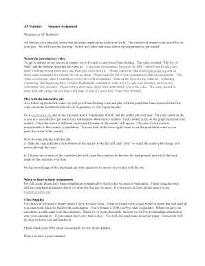 AP Statistics Summer Assignment