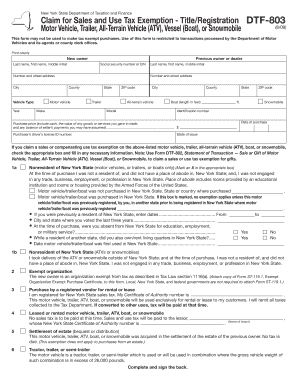 New York State Sales and Use Tax Exemption - Form DTF-803