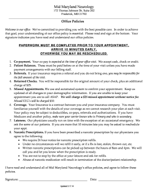 Mid Maryland Neurology Office Policies and Forms
