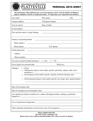 Personal Data Sheet and Vaccination Response Form