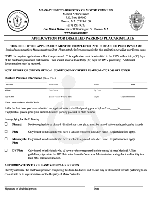 Massachusetts Disabled Parking Placard Application