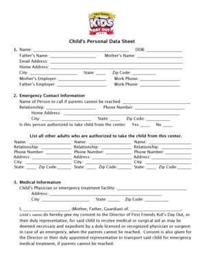 Child's Personal Data Sheet