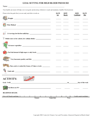 Goal Setting Form for High Blood Pressure