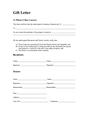 Gift Letter for Property Purchase