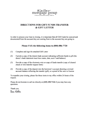 Gift Funds Transfer Letter