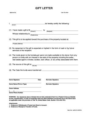 Gift Letter for Property Purchase