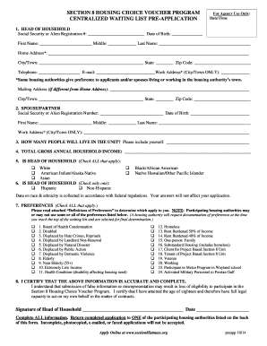 Section 8 Housing Choice Voucher Program Pre-Application
