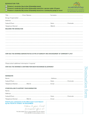 Premier’s Australia Day Active Citizenship Award Nomination Form