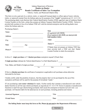 Indiana Dealer-to-Dealer Resale Certificate