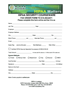 HIPAA Security Courseware Order Form