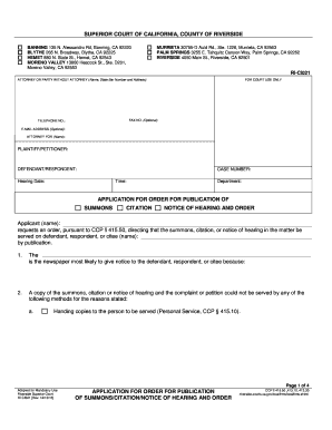 California Application for Order for Publication