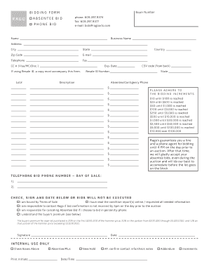 Rago Absentee Bidding Form