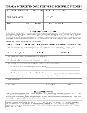 Florida Form 3A Interest in Competitive Bid