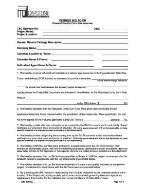 Vendor Bid Form