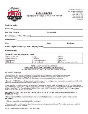 Richmond Auto Auction Membership Registration Form