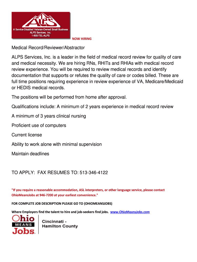 Fillable Online Medical Record/Reviewer/Abstractor Fax Email Print