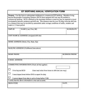 IDT Berthing Annual Verification Form
