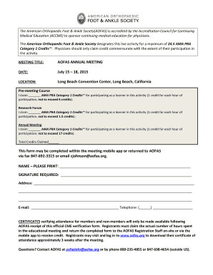 AOFAS Annual Meeting CME Verification Form