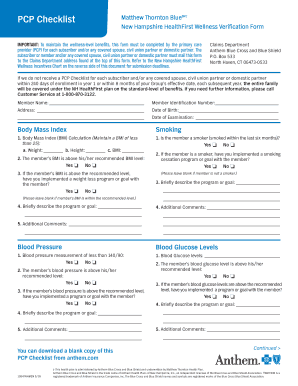 New Hampshire HealthFirst Wellness Verification Form