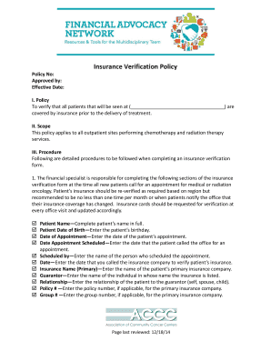 Insurance Verification Policy Form