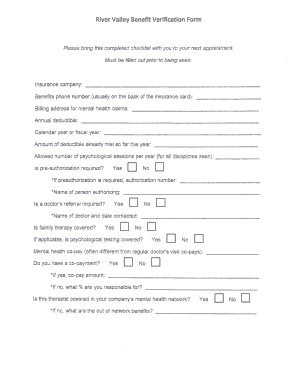 River Valley Benefit Verification Form