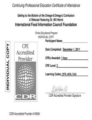 Continuing Professional Education Certificate of Attendance